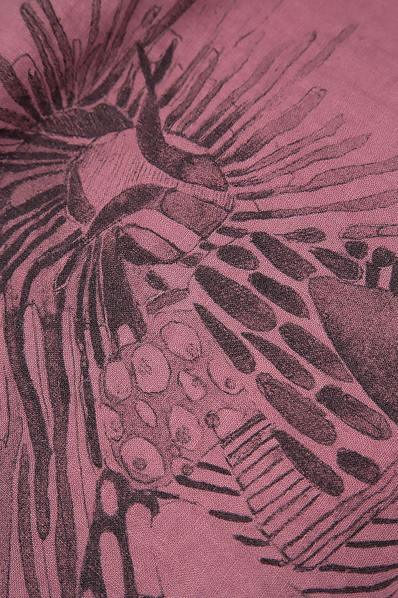 Open Printed Back Mauve Taupe Linen Jacket