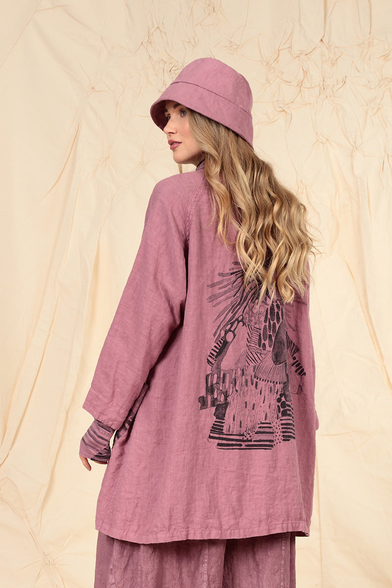 Open Printed Back Mauve Taupe Linen Jacket
