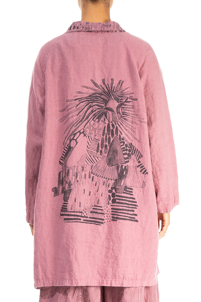 Open Printed Back Mauve Taupe Linen Jacket