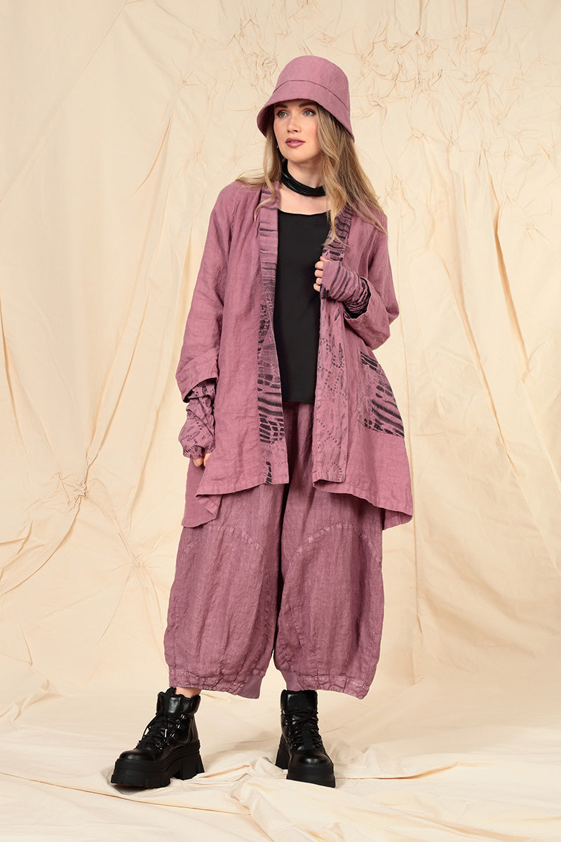 Open Printed Back Mauve Taupe Linen Jacket