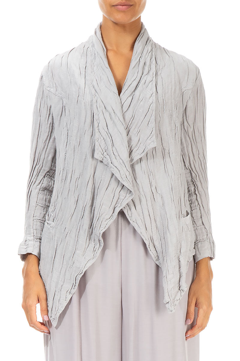 Open Type Crinkled Taupe Silk Jacket