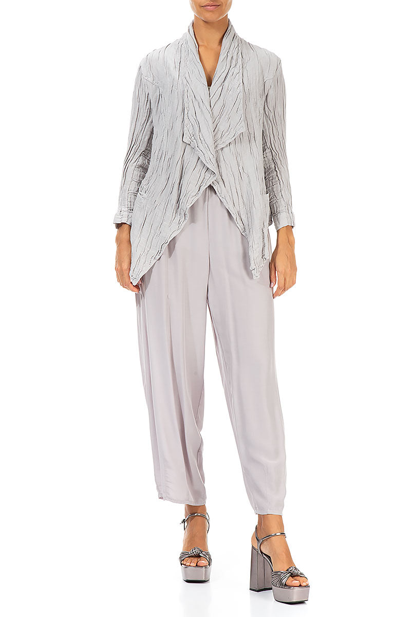Open Type Crinkled Taupe Silk Jacket