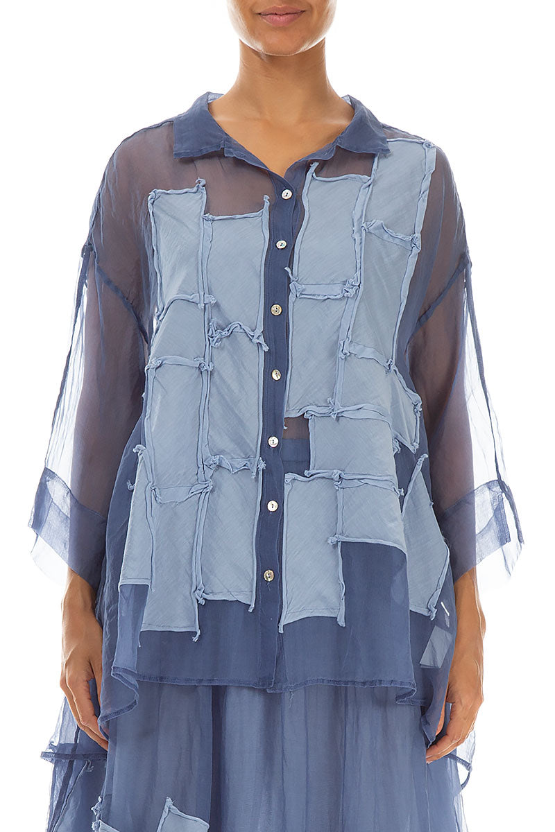 Patch Décor Blue Nova Silk Chiffon Shirt