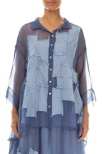 Patch Décor Blue Nova Silk Chiffon Shirt