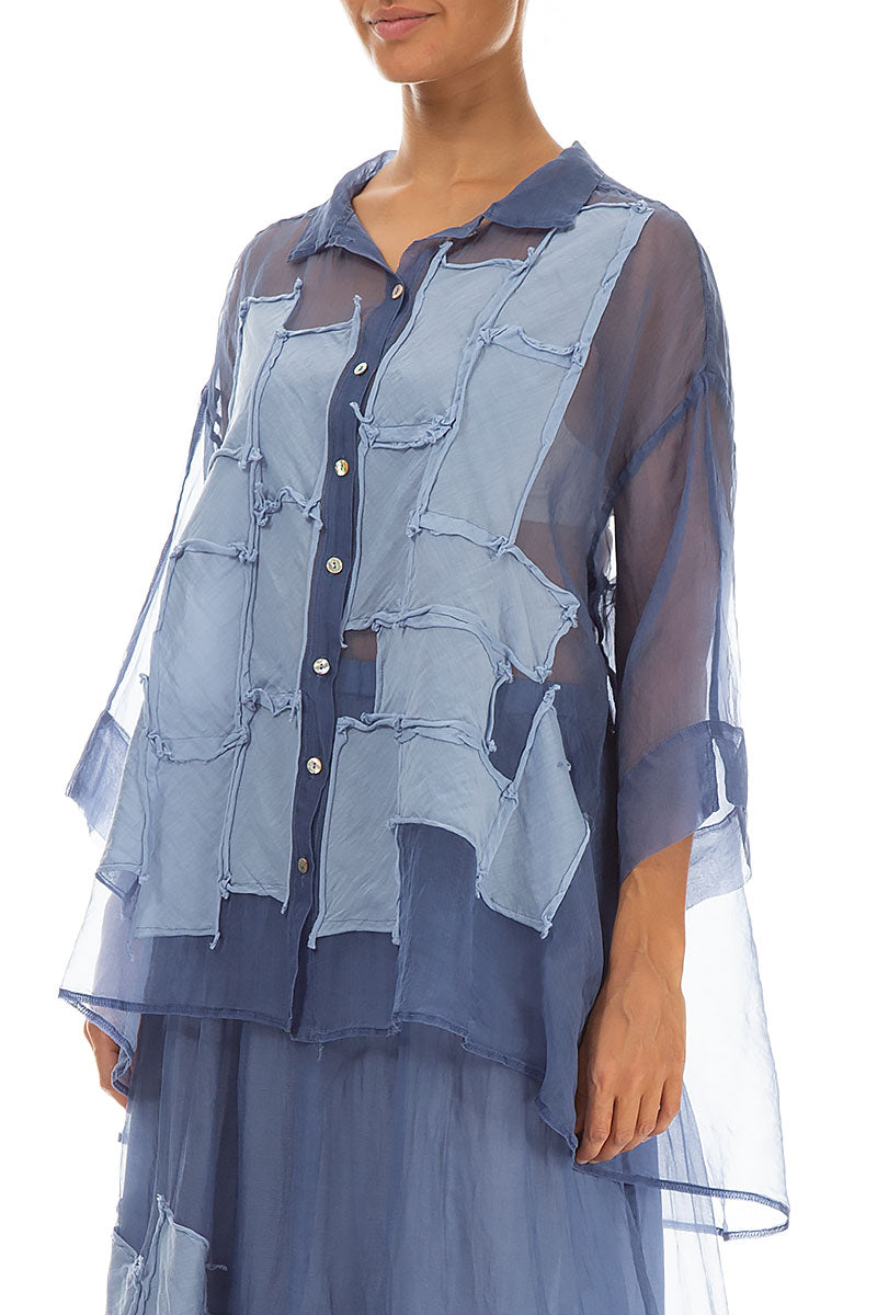 Patch Décor Blue Nova Silk Chiffon Shirt