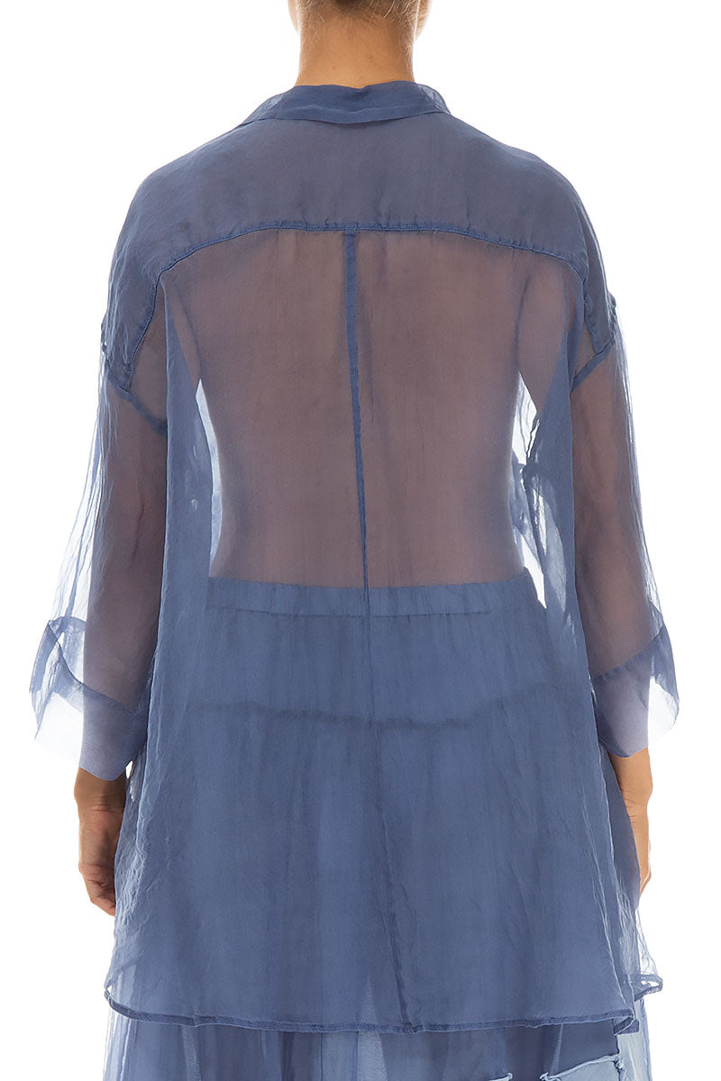 Patch Décor Blue Nova Silk Chiffon Shirt