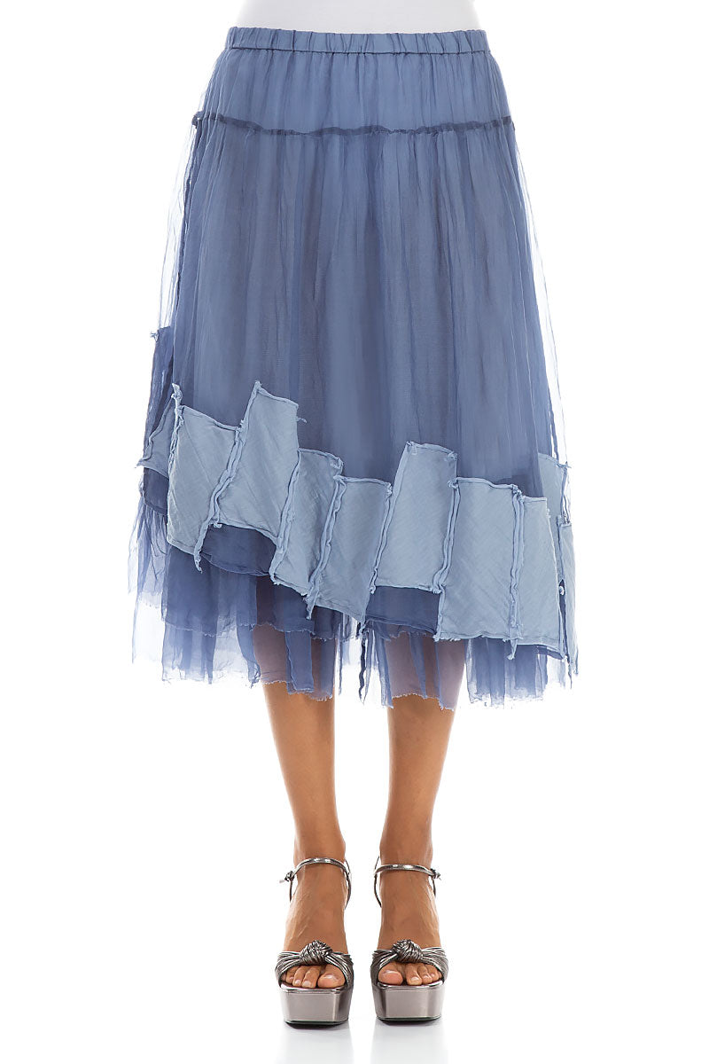 Patch Décor Blue Nova Silk Chiffon Skirt