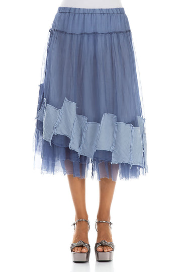 Patch Décor Blue Nova Silk Chiffon Skirt