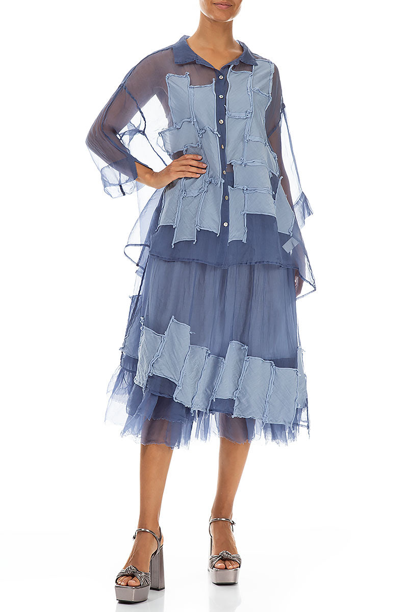 Patch Décor Blue Nova Silk Chiffon Skirt