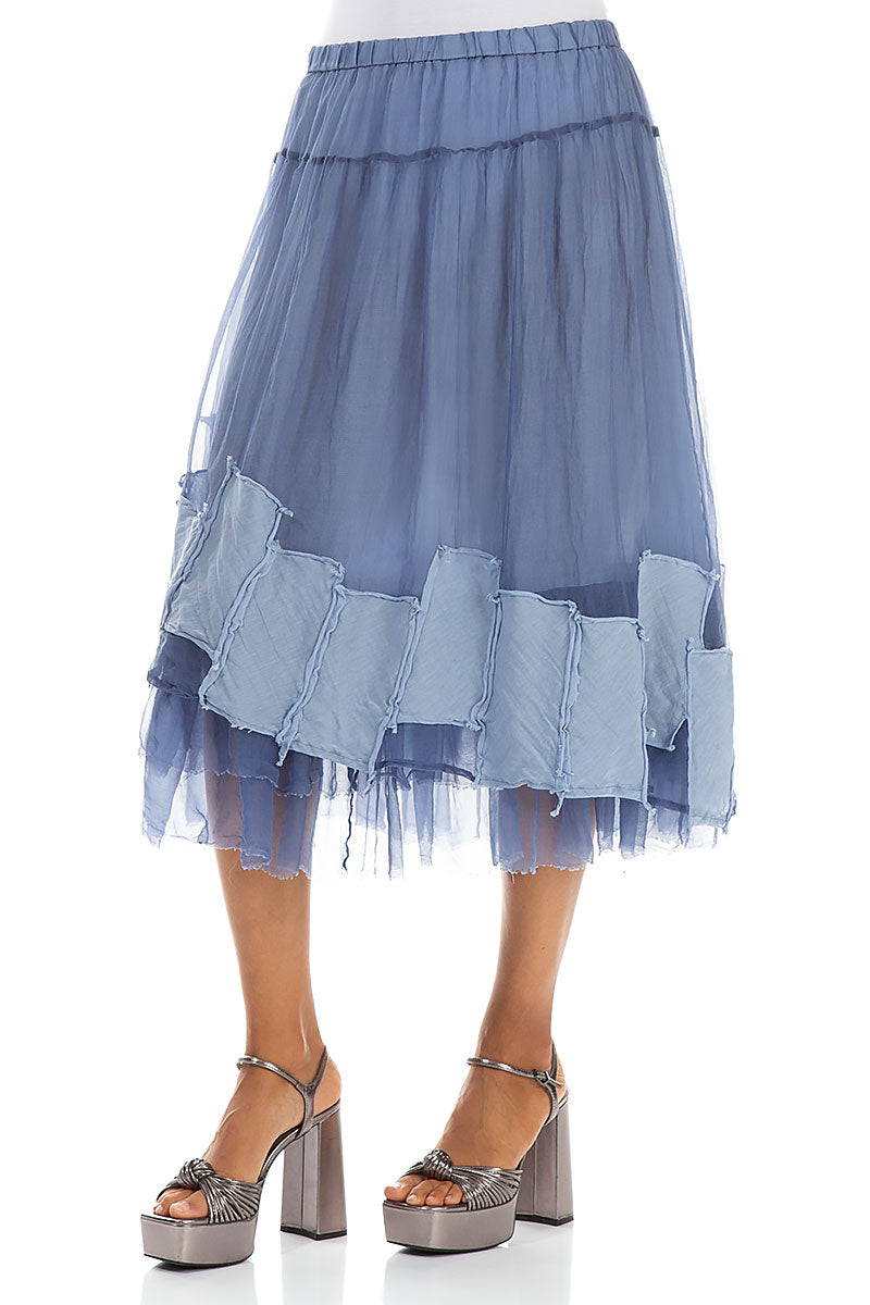 Patch Décor Blue Nova Silk Chiffon Skirt