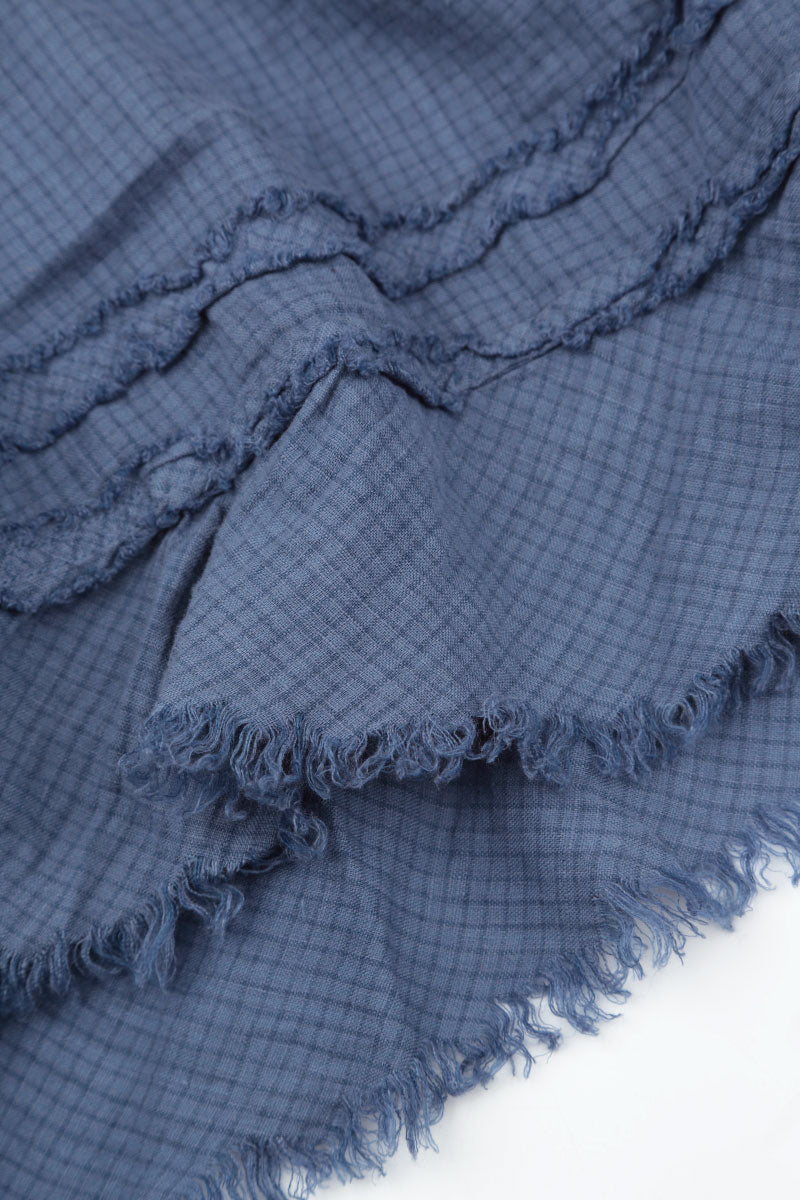 Peter Pan Collar Raw Hem Blue Nova Linen Dress