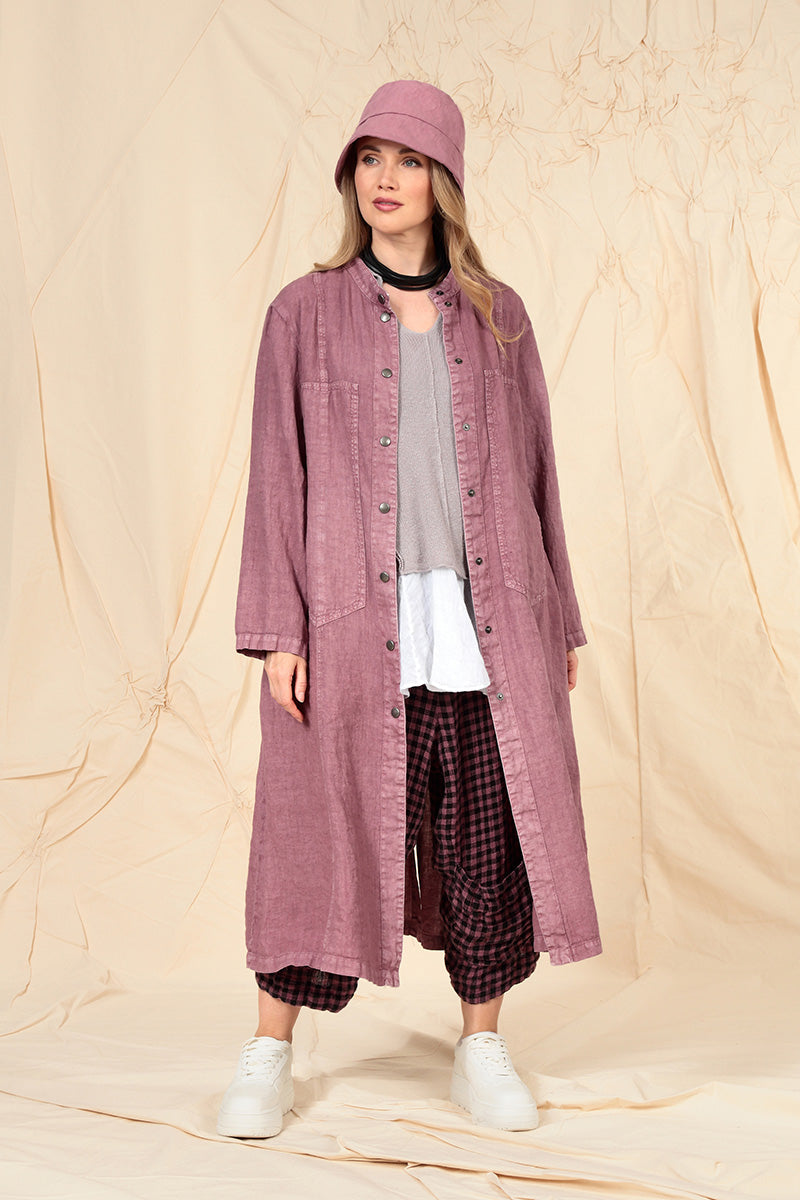 Pin Décor Off-Dye Mauve Taupe Linen Jacket