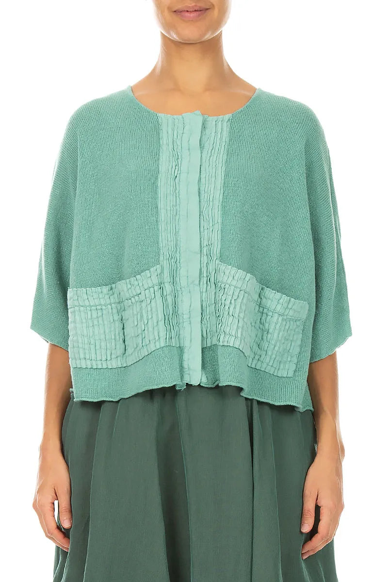 Pintuck Front Mint Linen Cardigan 1