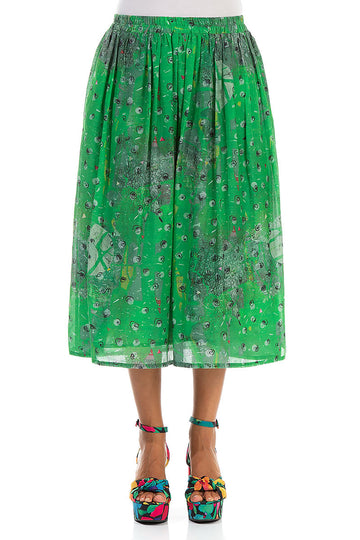 Pleated Meadow Silk Cotton Skirt