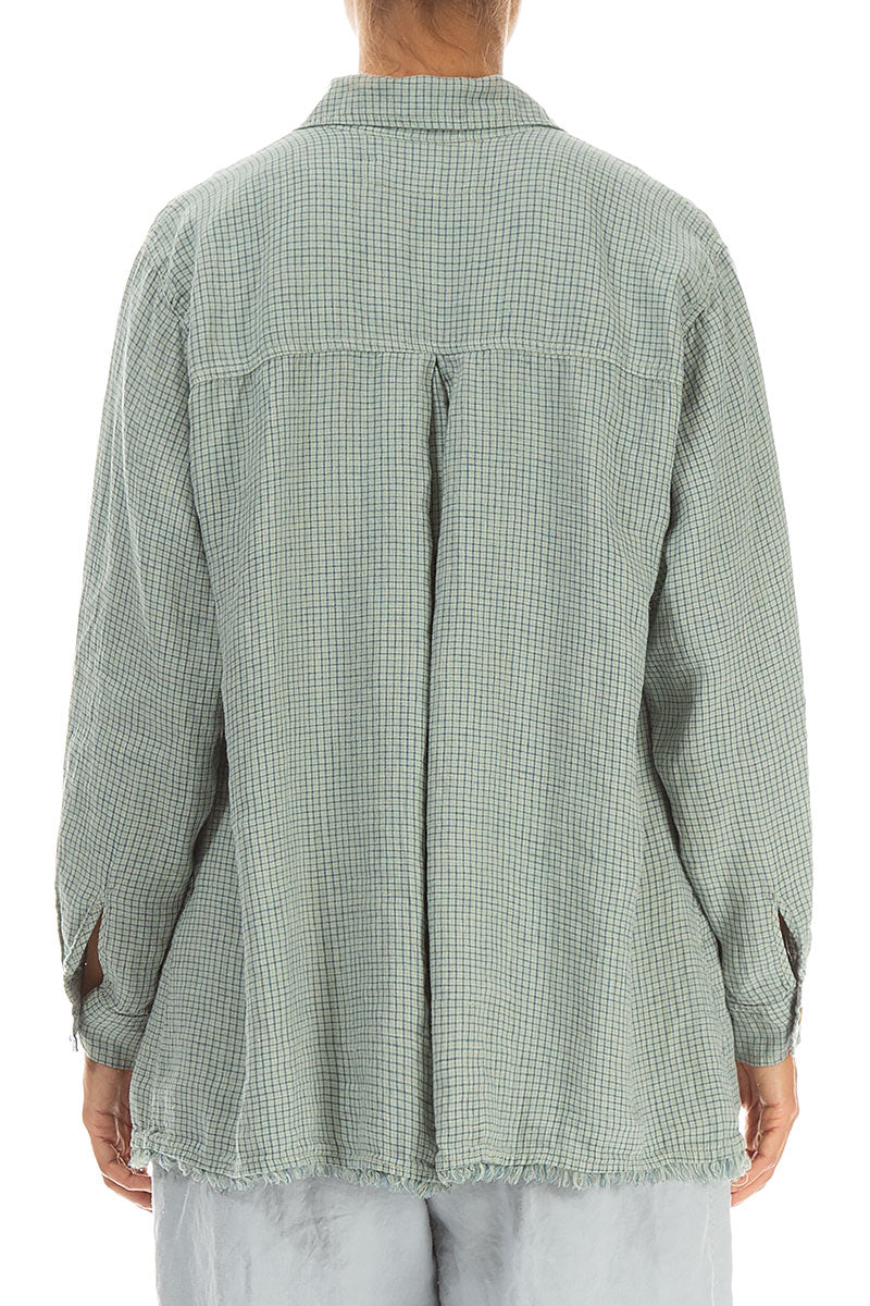 Raw Edge Laurel Green Grid Check Linen Shirt