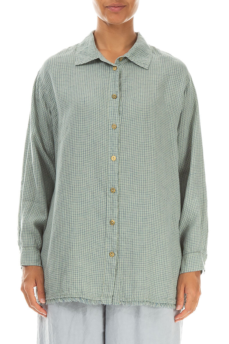 Raw Edge Laurel Green Grid Check Linen Shirt