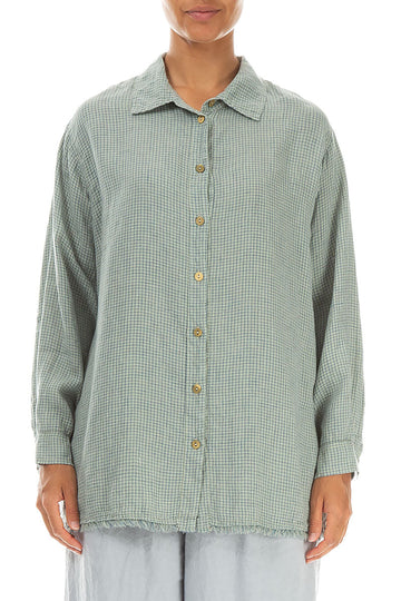 Raw Edge Laurel Green Grid Check Linen Shirt