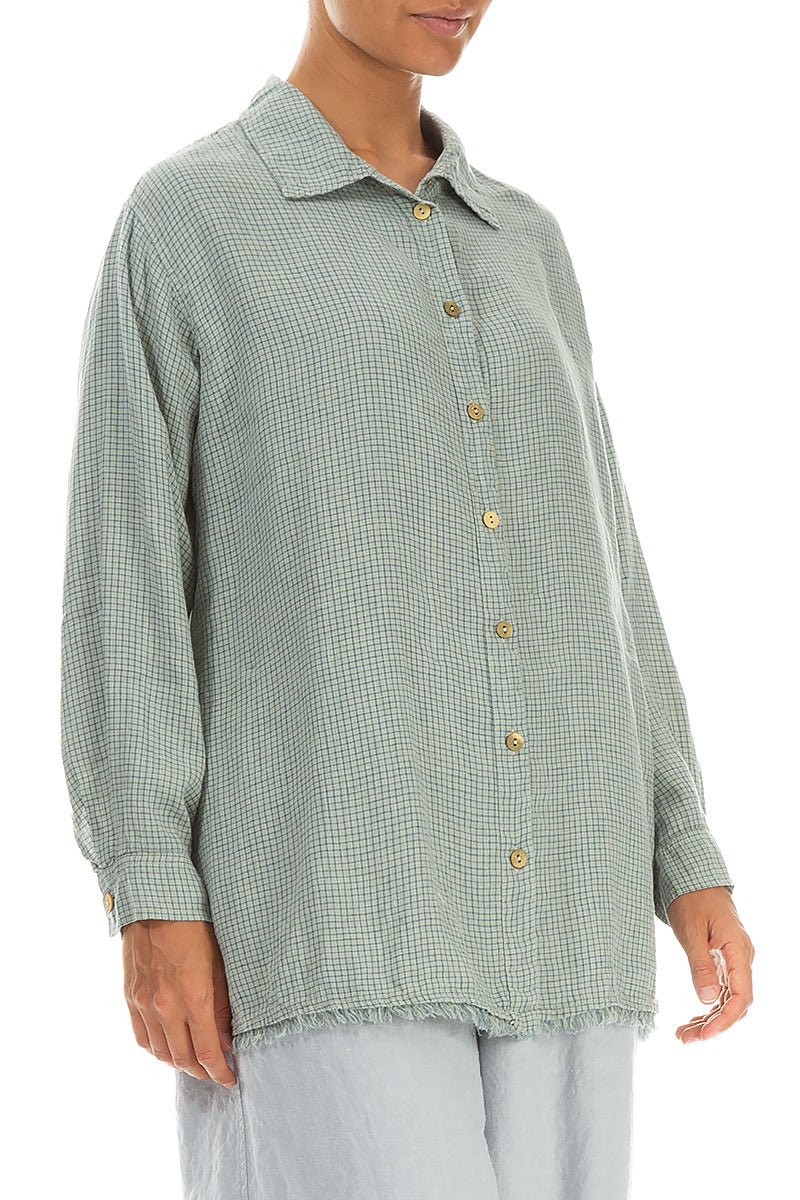 Raw Edge Laurel Green Grid Check Linen Shirt