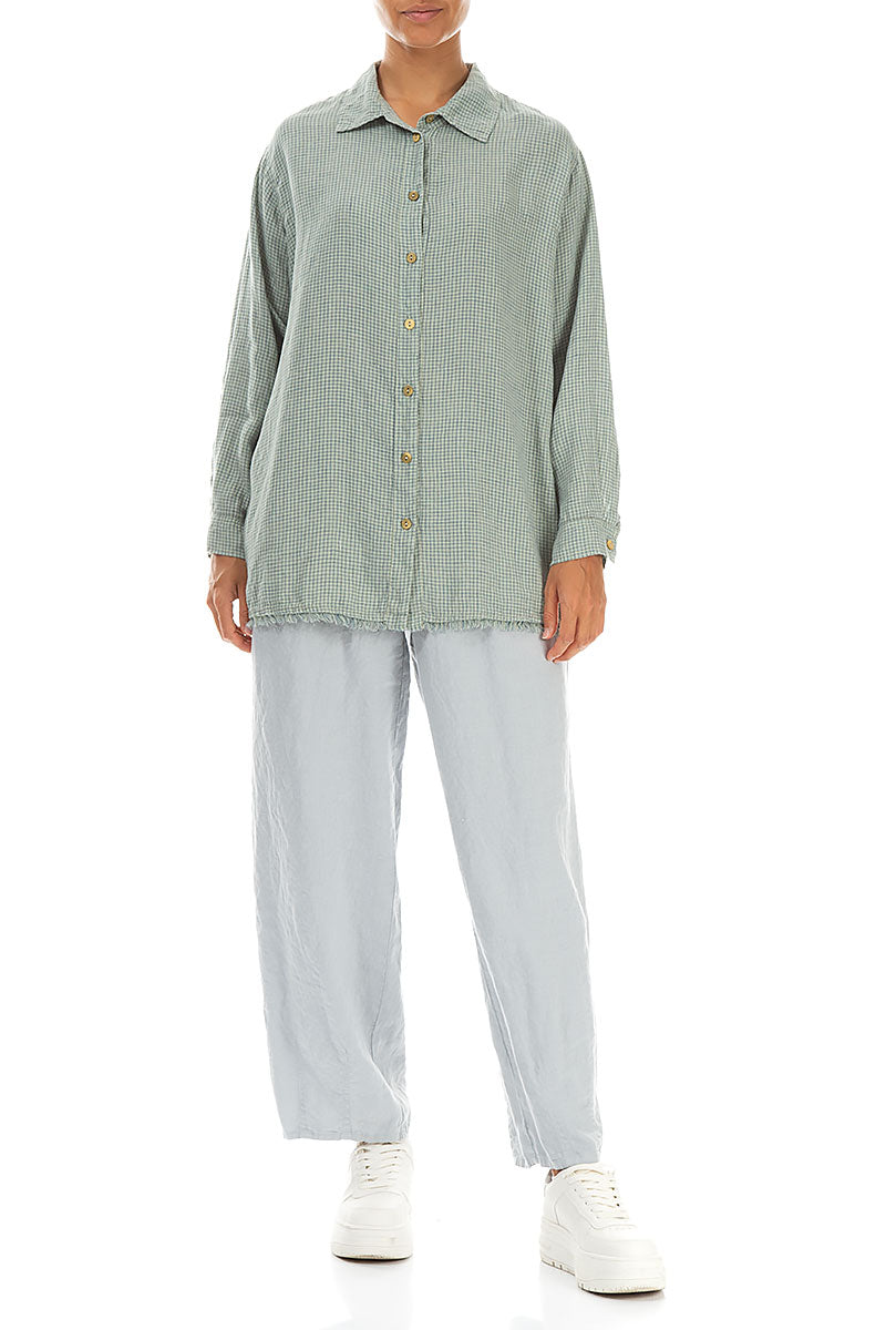 Raw Edge Laurel Green Grid Check Linen Shirt