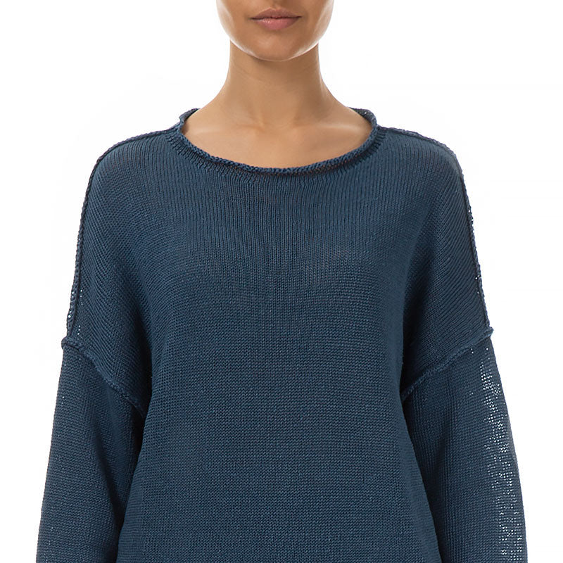 Ribbed Blue Linen Jumper
