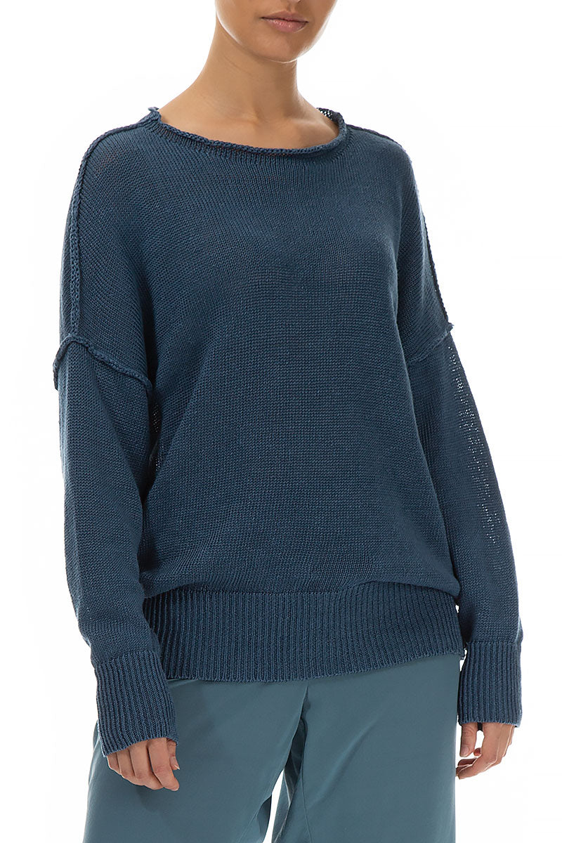 Ribbed Blue Linen Jumper