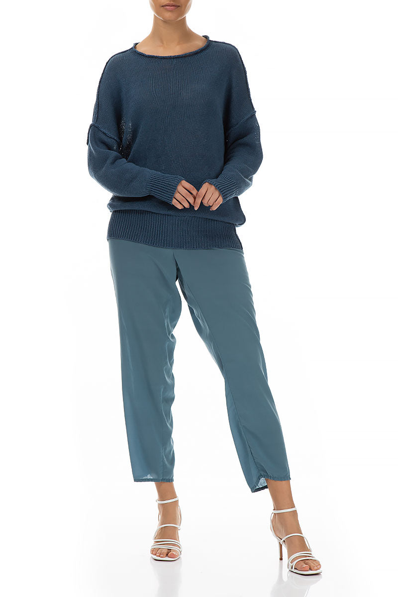 Ribbed Blue Linen Jumper