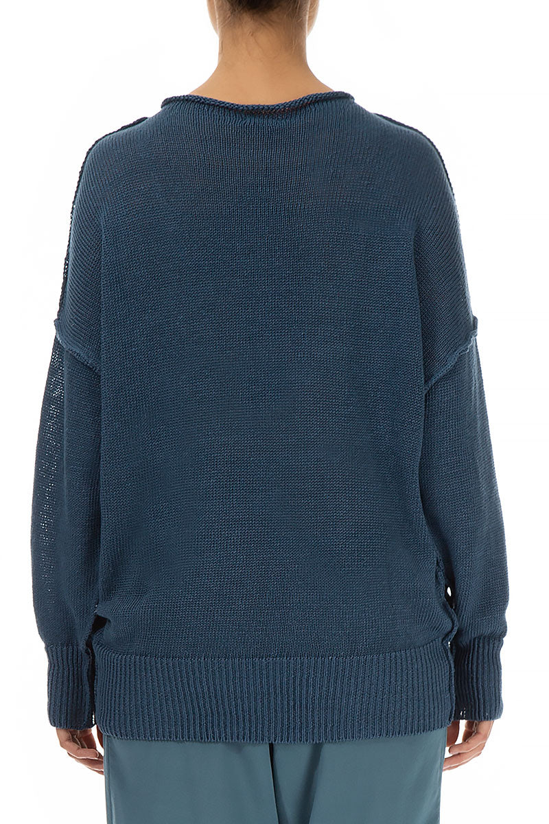 Ribbed Blue Linen Jumper
