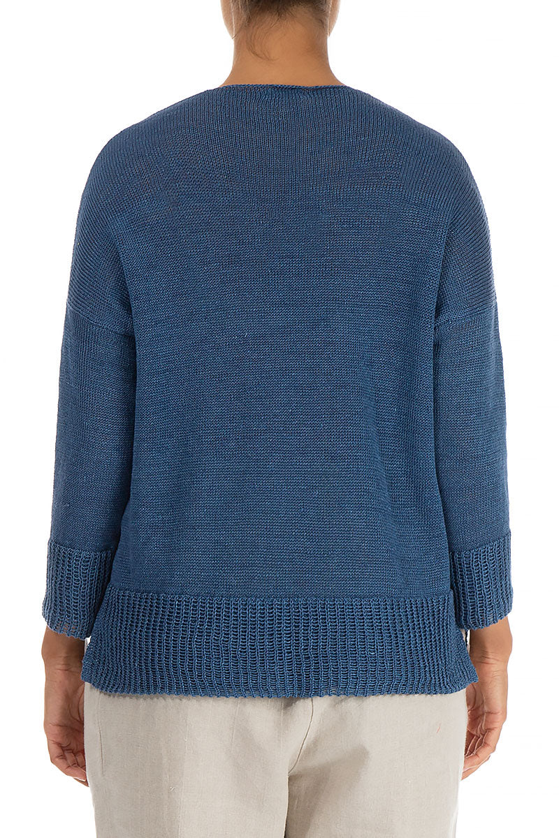 Ribbed Hem Blue Linen Jumper