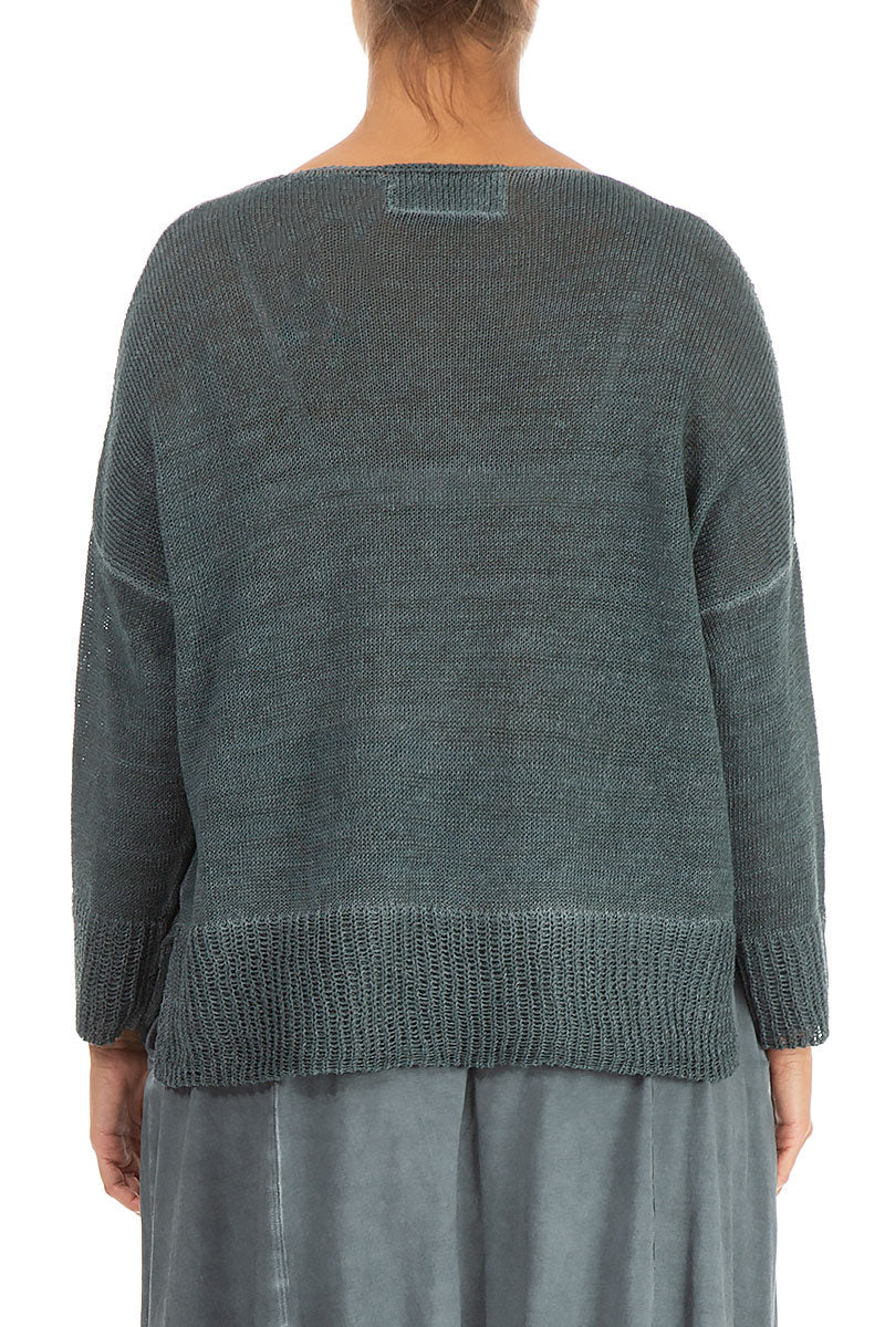 Ribbed Hem Washed Effect Graphite Linen Jumper