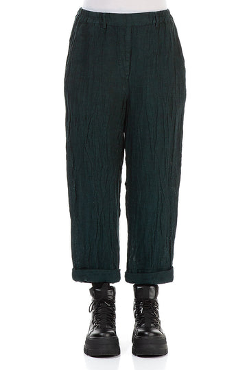 Roll Up Emerald Mélange Linen Trousers