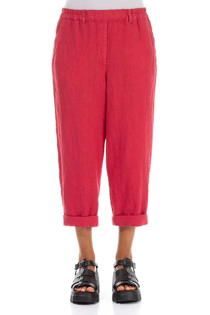 Roll Up Raspberry Linen Trousers