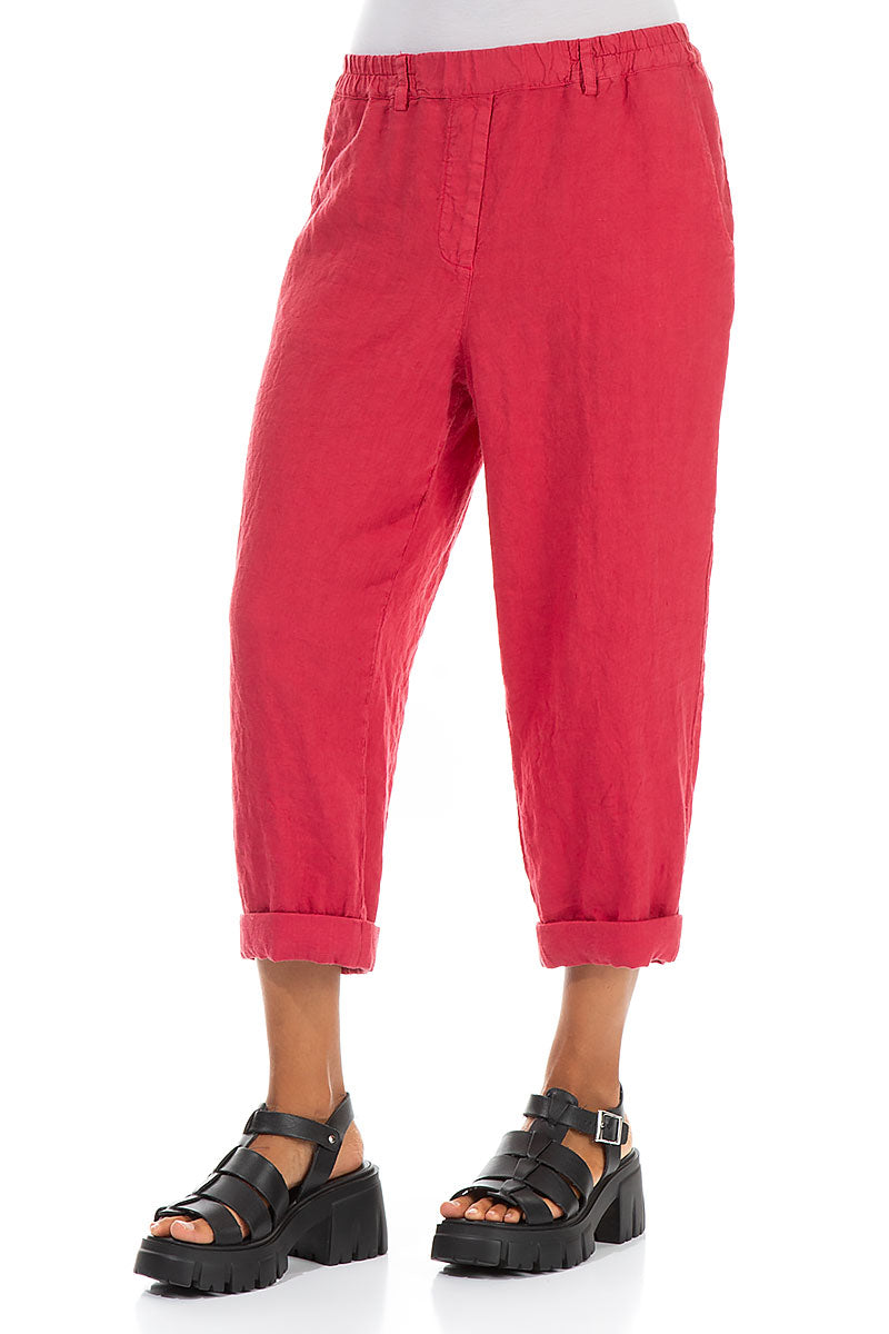 Roll Up Raspberry Linen Trousers
