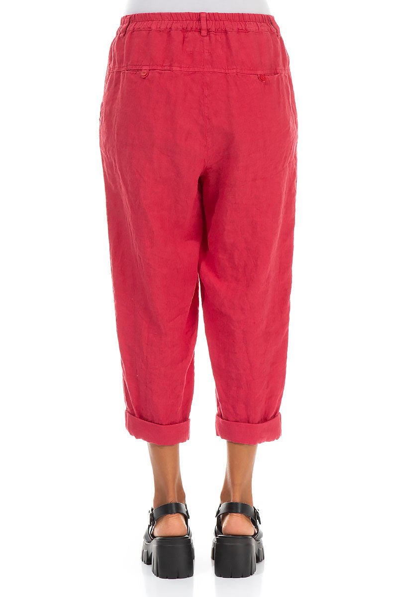 Roll Up Raspberry Linen Trousers