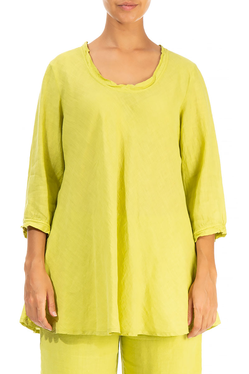 Round Neck Yellow Linen Top