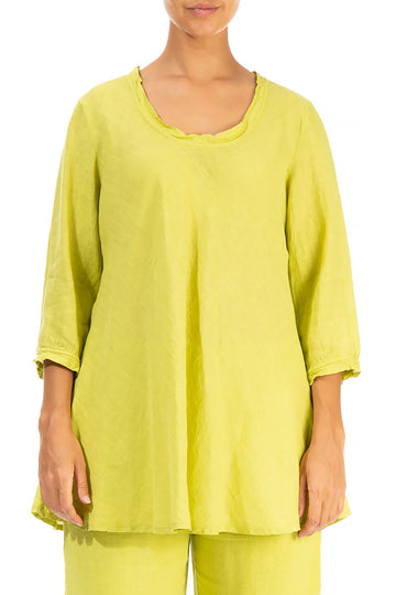 Round Neck Yellow Linen Top