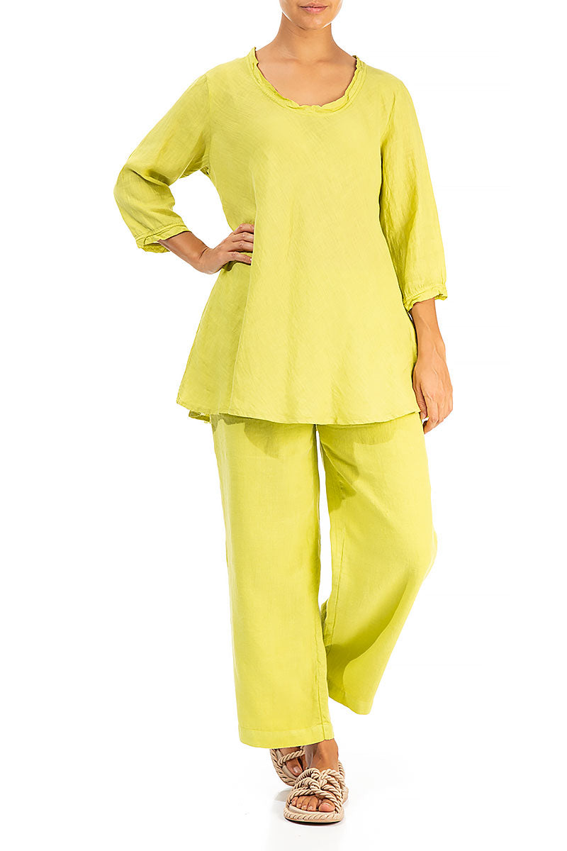 Round Neck Yellow Linen Top