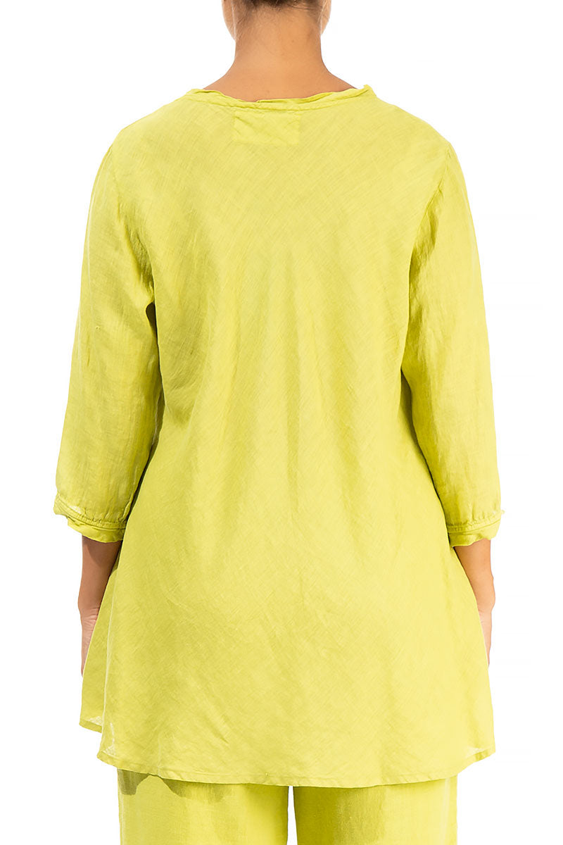 Round Neck Yellow Linen Top