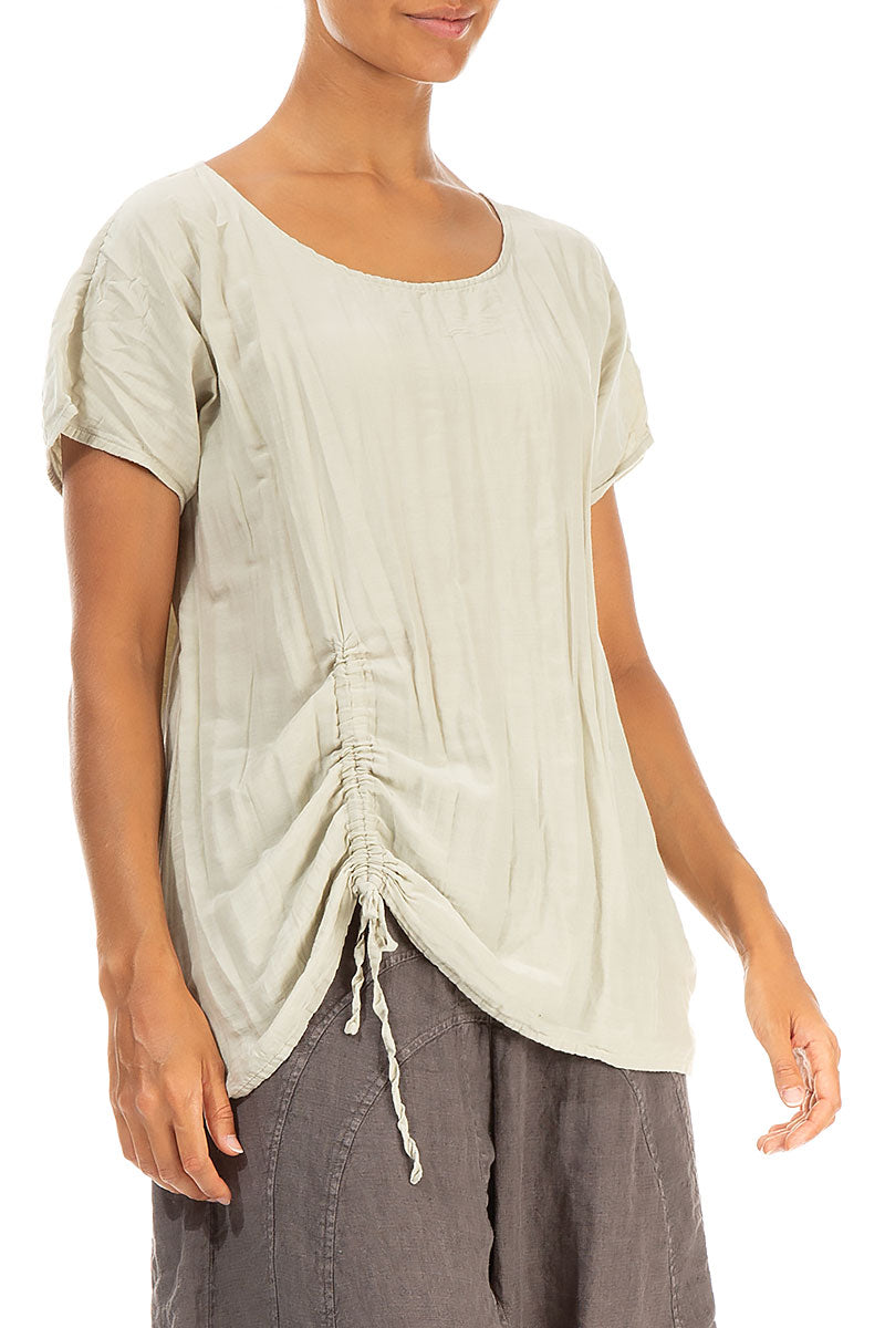 Ruched Side Crumpled Laurel Green Silk Cotton Blouse