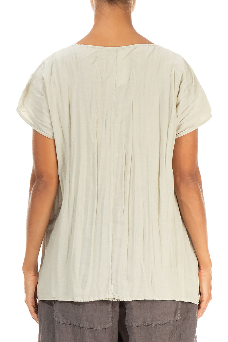 Ruched Side Crumpled Laurel Green Silk Cotton Blouse