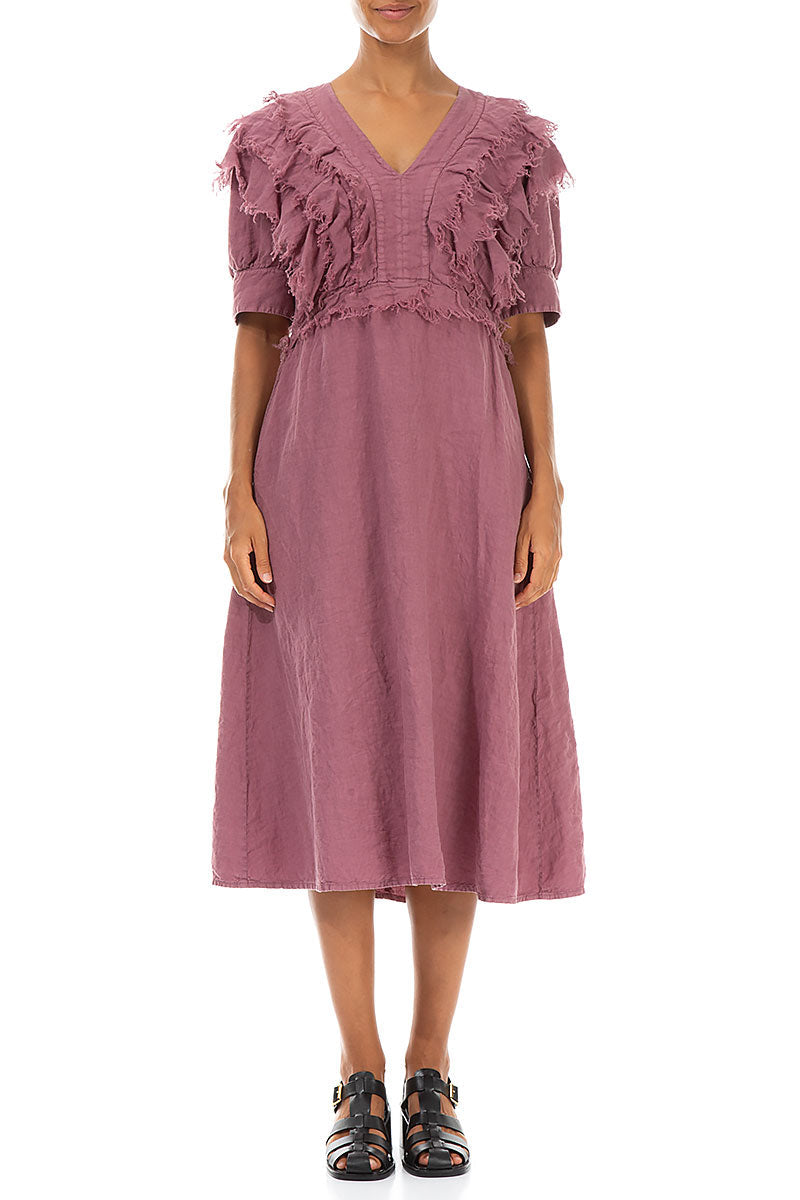 Ruffle Mauve Taupe Linen Dress