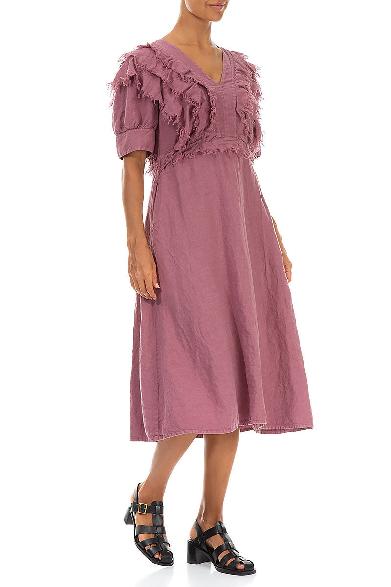 Ruffle Mauve Taupe Linen Dress