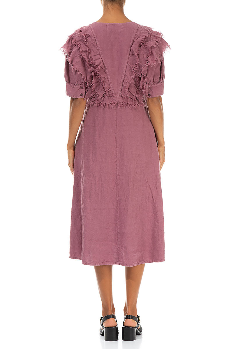 Ruffle Mauve Taupe Linen Dress