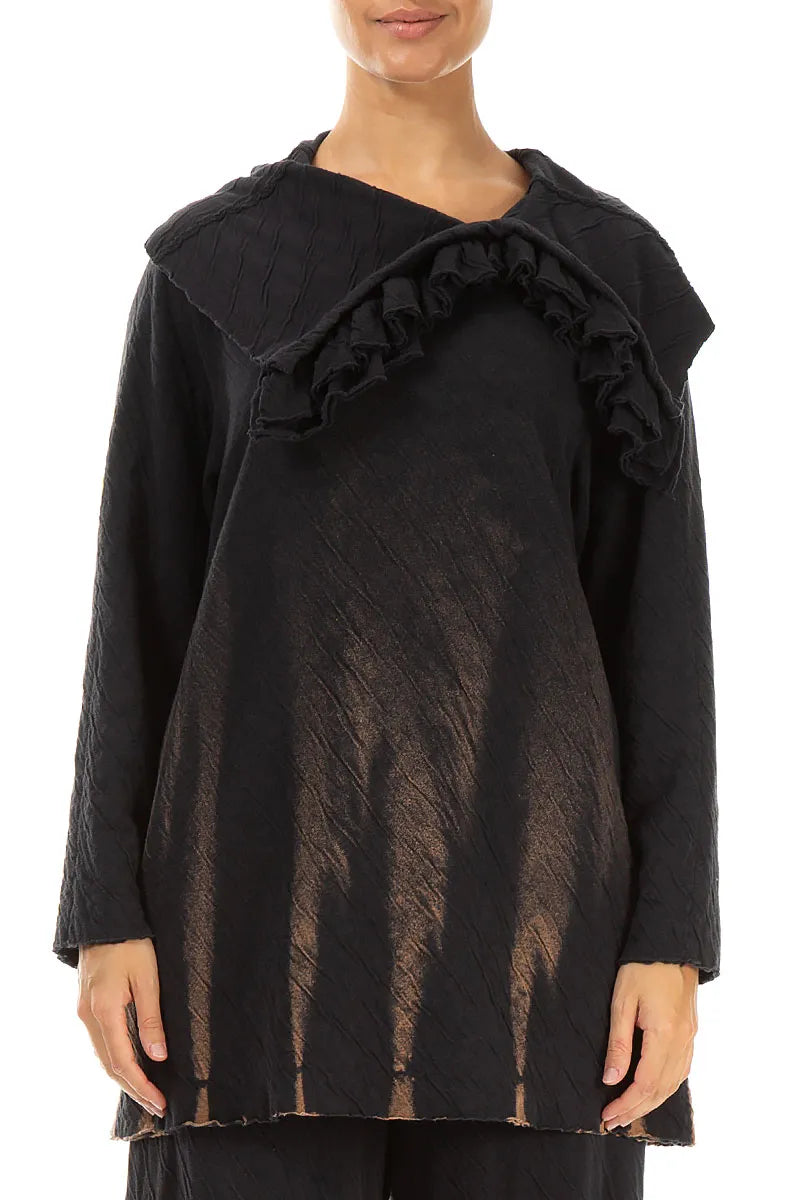 Ruffled Collar Tie-Dye Wavy Cotton Tunic 1