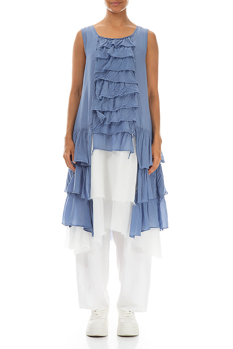 Ruffled Layered Blue Nova Silk Cotton Tunic