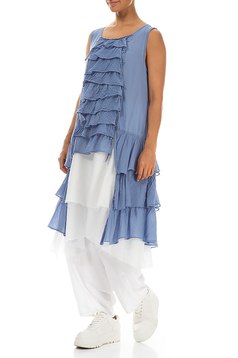 Ruffled Layered Blue Nova Silk Cotton Tunic