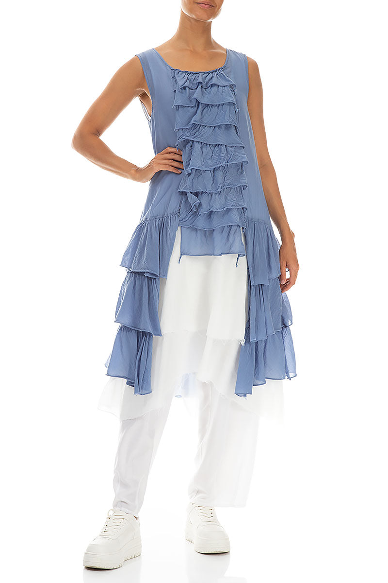 Ruffled Layered Blue Nova Silk Cotton Tunic