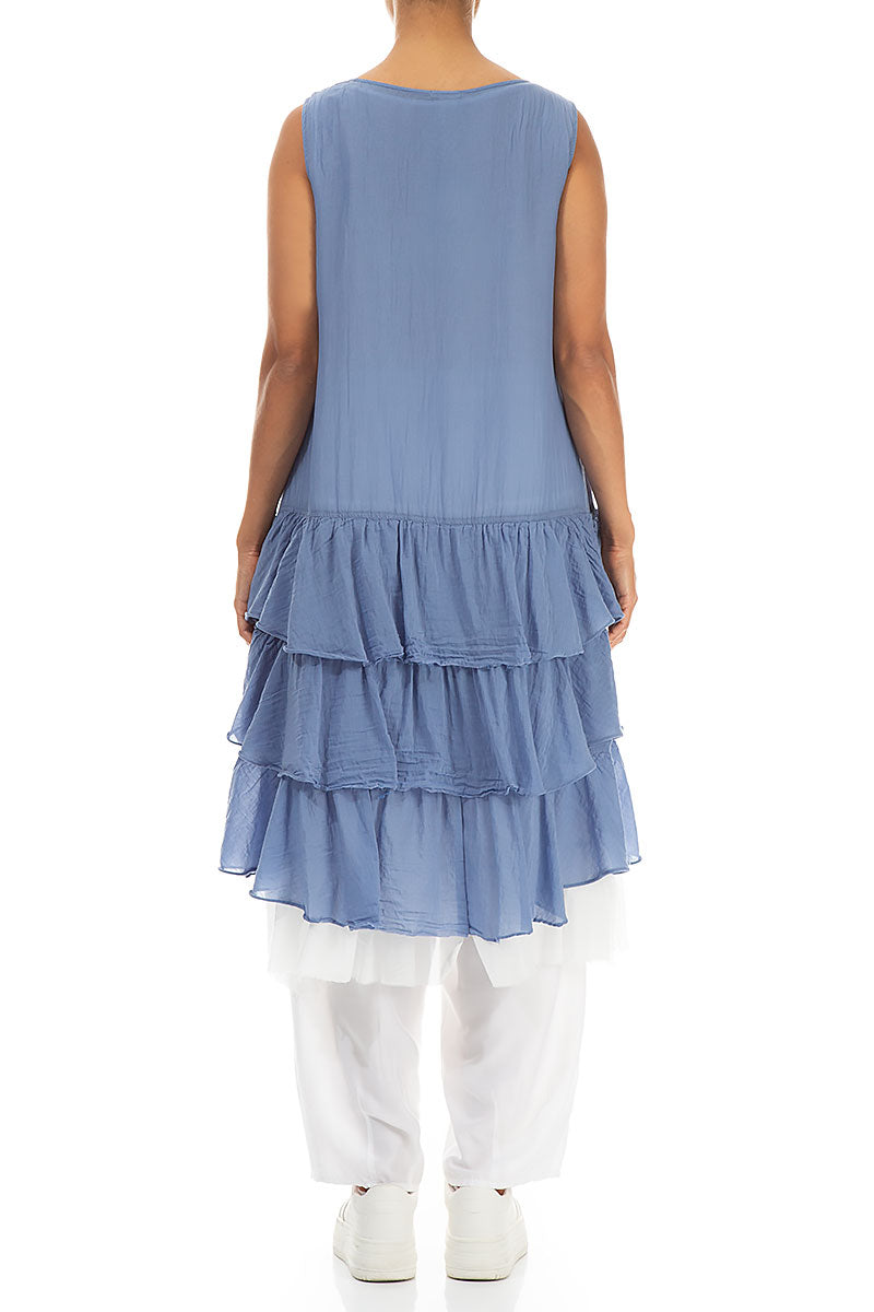 Ruffled Layered Blue Nova Silk Cotton Tunic