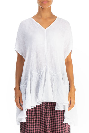Ruffled White Gauze Linen Blouse