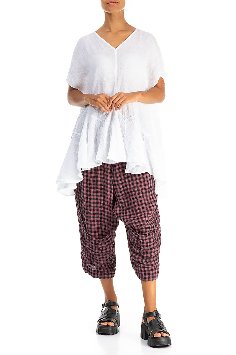 Ruffled White Gauze Linen Blouse