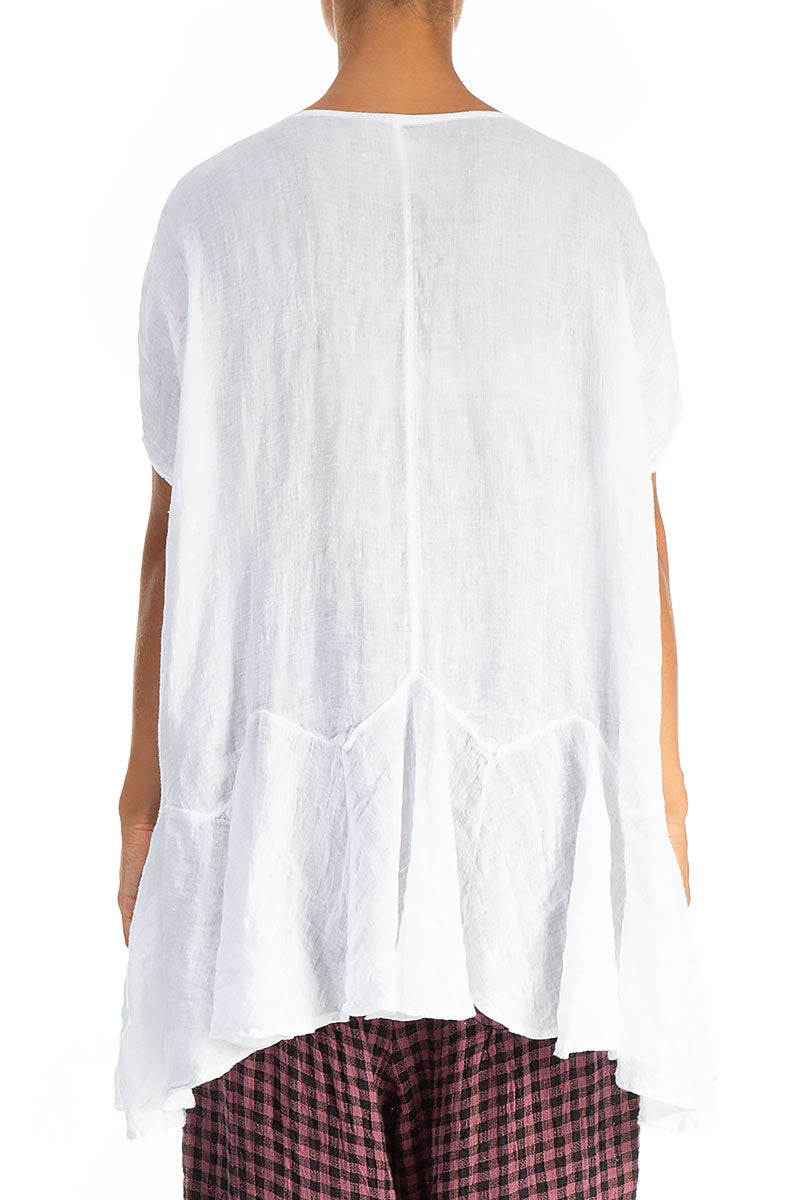 Ruffled White Gauze Linen Blouse